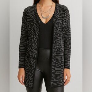 VINCE CAMUTO Cotton Black and Grey Zebra Striped Open Front Cardigan Size XS